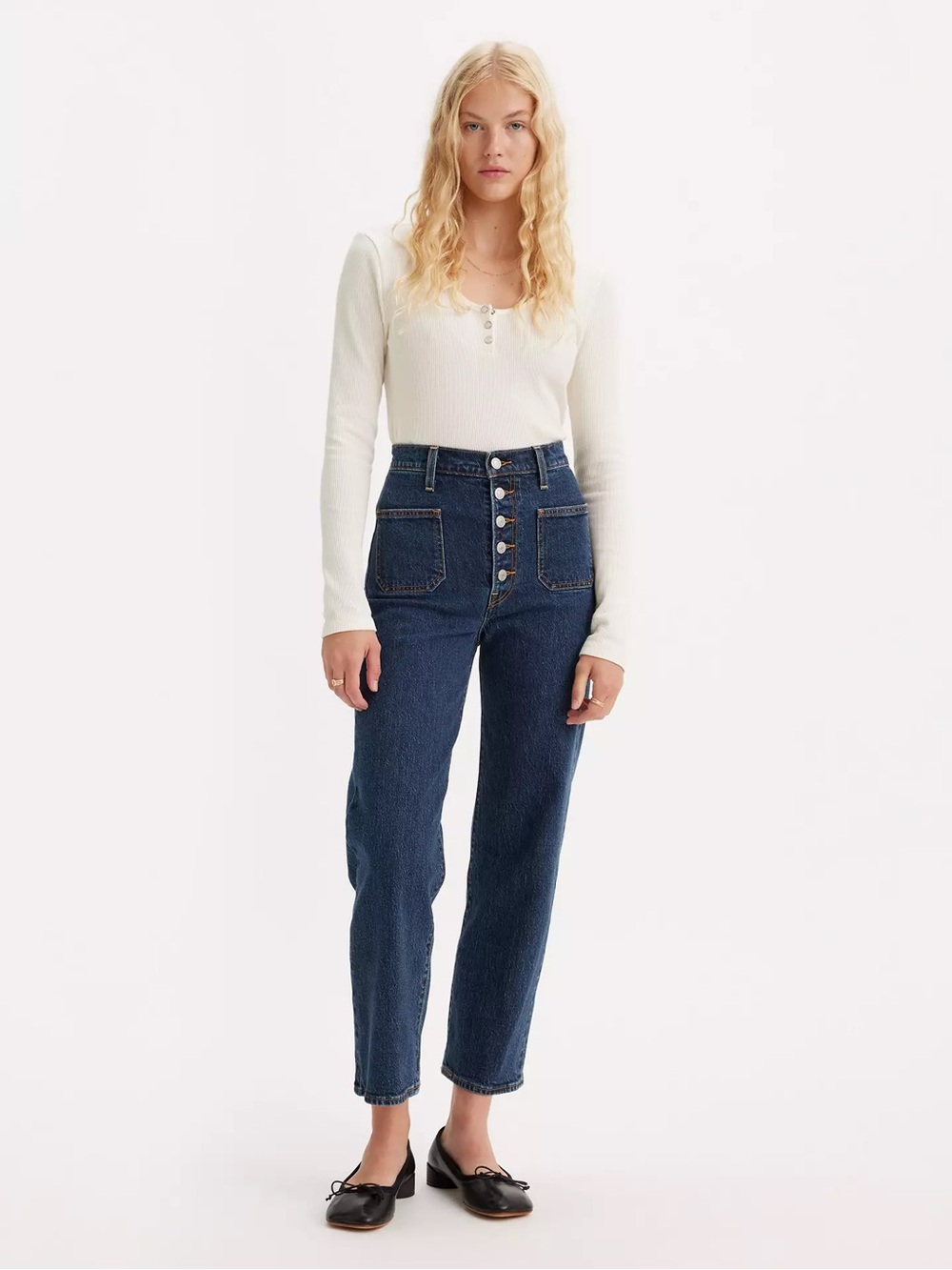 EUC Levis Ribcage Straight Patch Pocket Women's Jeans Size 30 Dark Wash - Picture 6 of 11